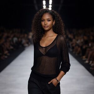 Eileen Fisher Black Sheer Open Knit Top